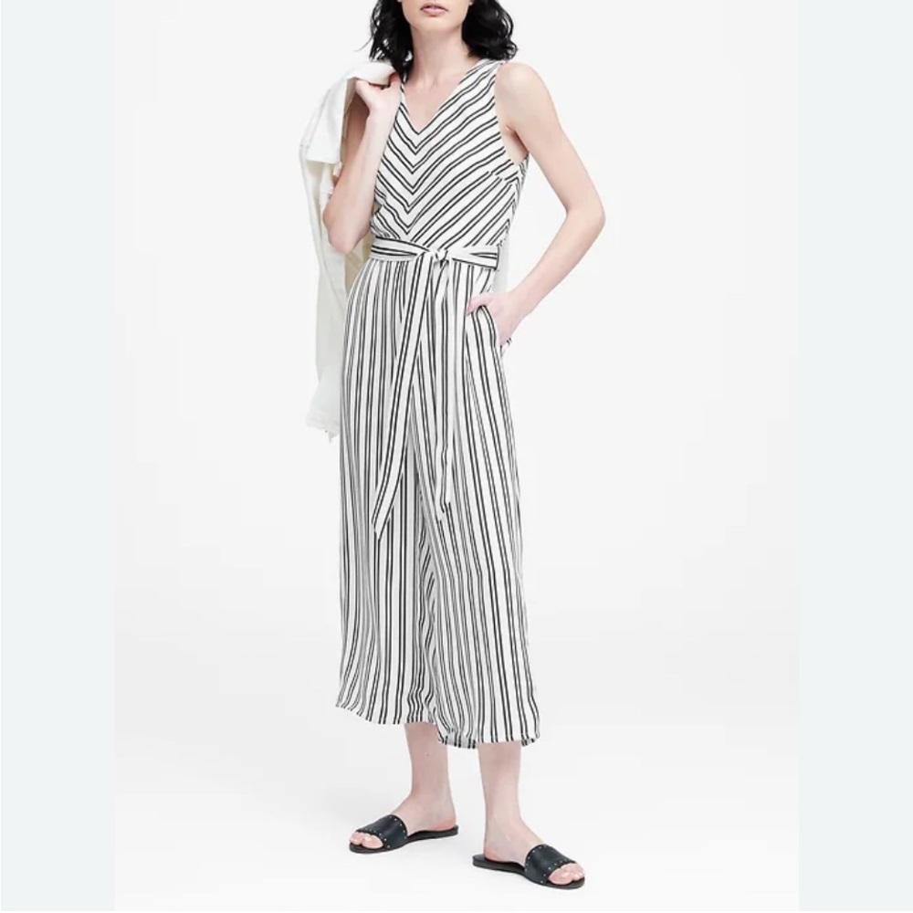 Banana Republic- Striped wide leg Black and White Jumpsuit